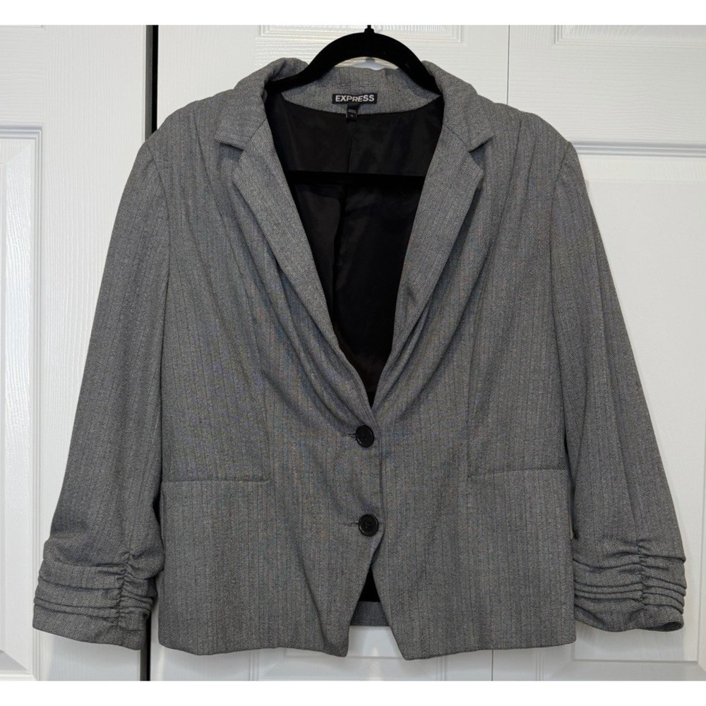 Express Womens Herringbone Blazer Size‎ 14 Y2K Old Money Academia Capsule Preppy